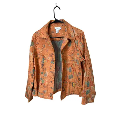 Coldwater Creek  PXL Orange Floral Butterfly Embroidered Button Up Jacket