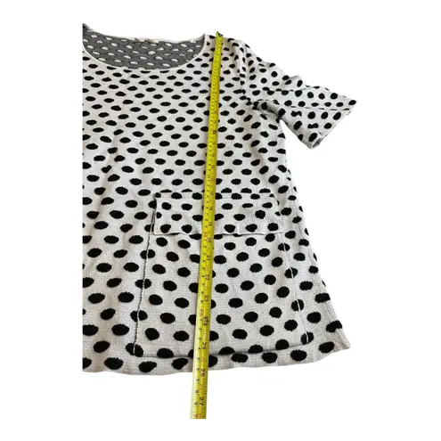 Polka Dot Tunic Top with Pockets, Short Sleeve, Casual Everyday Wear White Size L