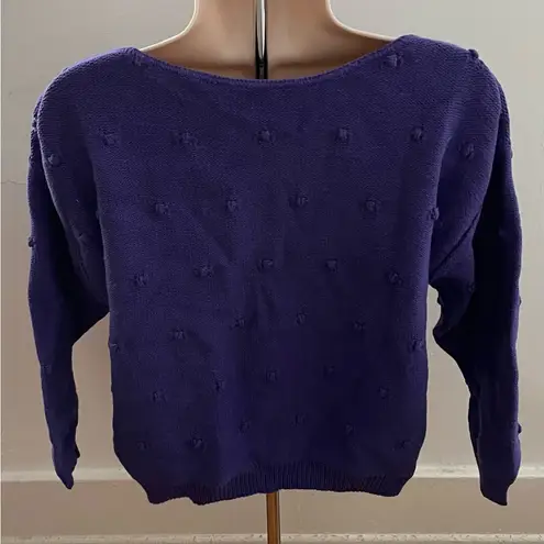 Vintage Beldoch Popper purple cable knit popcorn stitch pattern cropped sweater