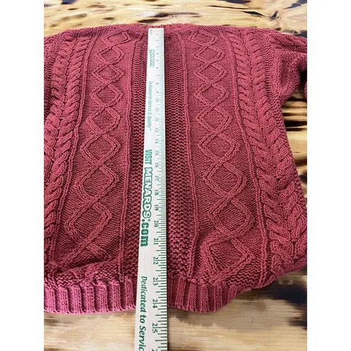 LITTLE WOOD GREEN Red/Orangeish Sweater Women Chunk Cable Knit Size Small VTG