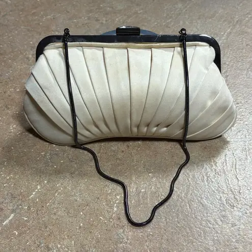 Kate Landry Vintage Pleated Satin Clutch Silver Chain Strap & Rhinestone Clasp
