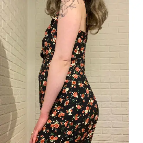 Farm Rio Retro Ditsy Floral Pin up Style Wide Leg Jumpsuit, Black, Size 6