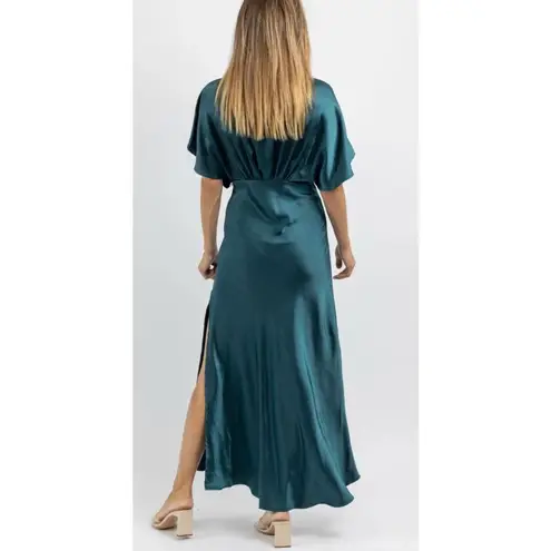 Dress Forum Womens Bat Wing Sleeve Satin Maxi Dress Deep Jasper Size Small NWT