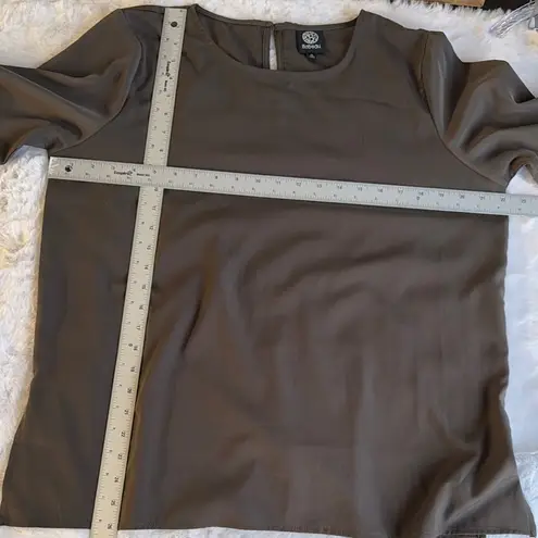 Bobeau Brown Crew Neck Bell Sleeve Blouse XL Business Lightweight split sides