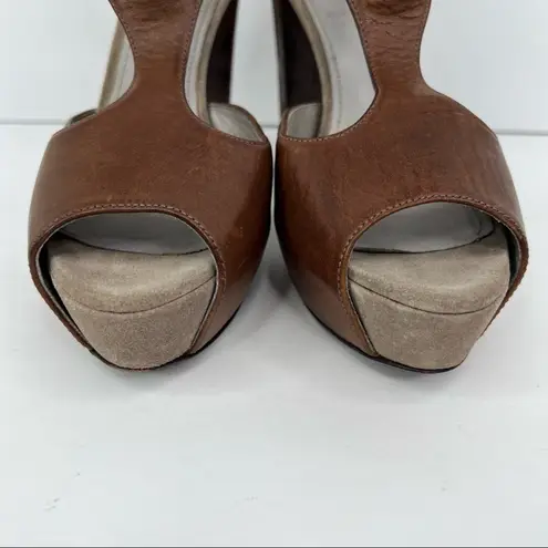 Brunello Cucinelli shoes 40 T-Strap peep toe heeled platform brown leather