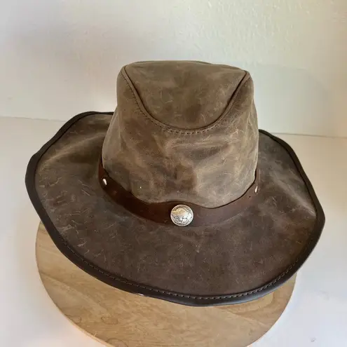 Vintage 90s Brown Suede Genuine Leather Bendable Nickel Western USA Hat Size XL