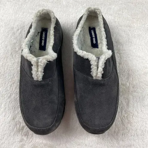 Lands'End  All Weather Suede Slip On Mules Clogs Womens Sz 9.5 Black Sherpa Lined