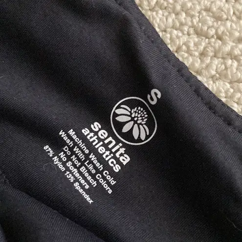 Senita Athletics NEW Black Leggings Mid-Rise 7/8 Length Panel Small Mesh S NWOT