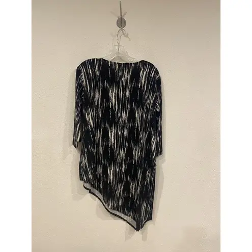 Sympli Shirt Womens Large Black White Asymmetrical Hem Tunic 3/4 Sleeve Abstract