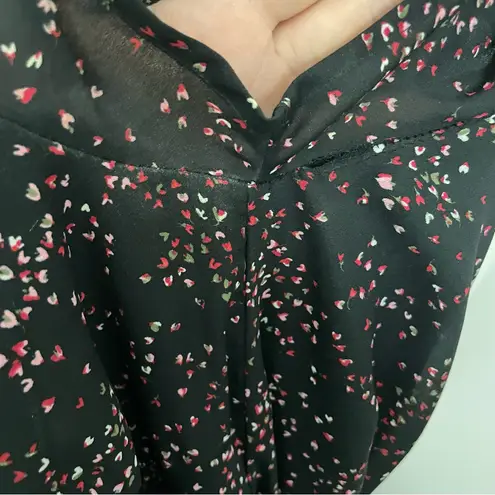 Vintage Y2K Maxi Dress Sweetheart Neckline Heart Flower Print Whimsical Black Size 8