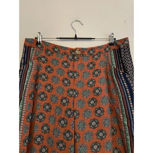 Elevenses Anthropologie Wide Leg Pants Size 12 Boho Flowy Orange Blue Casual