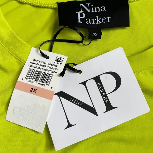 NEW Nina Parker Tie Waist Dress Lime Punch Neon Green Bodycon Women’s Size 2X