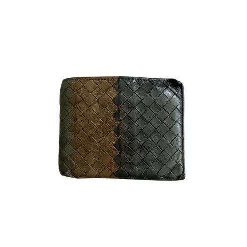 Bottega Veneta Vintage Brown Black Intrecciato Woven BiFold Wallet