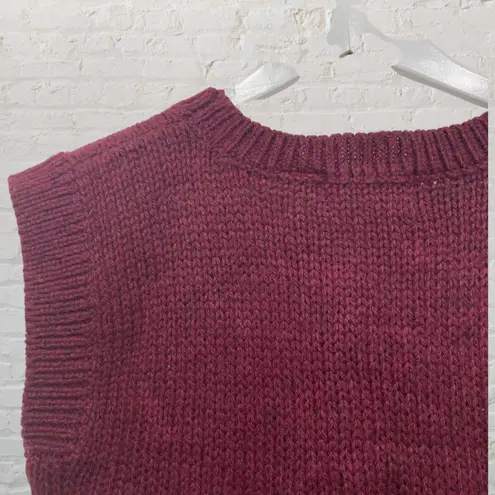Vintage Genesis Sweater Vest S Cable Knit Sleeveless Burgundy Wine Red