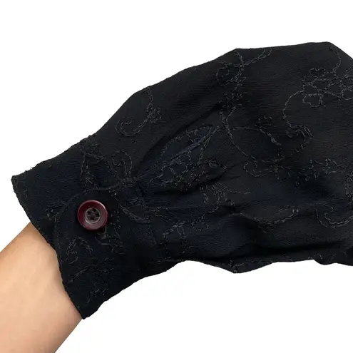 carole little Vintage Black Mesh Lace Floral Embroidered Button Down