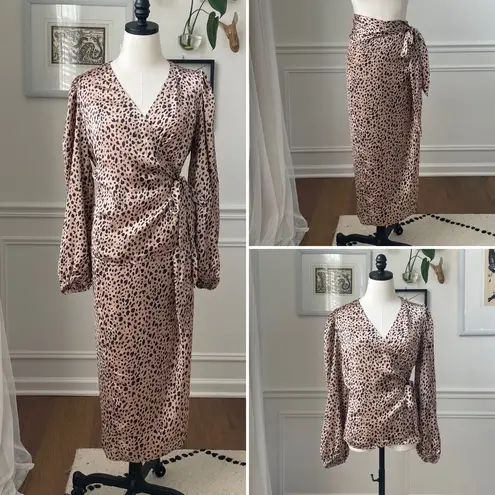 Dress Forum NWT Work To Weekend Leopard Satin Wrap Skirt Blouse M