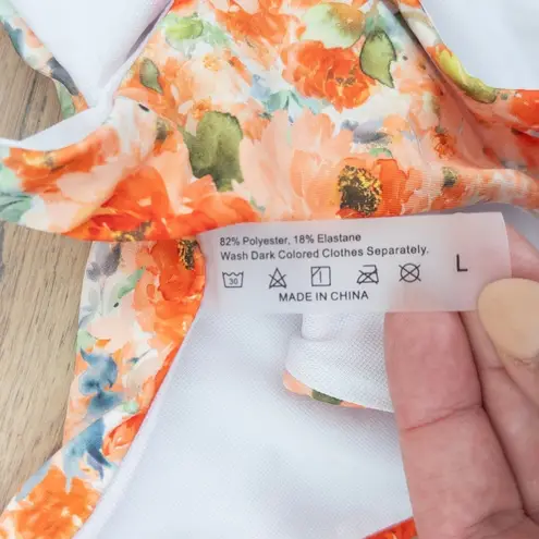 Womens Bikini Set‎ Size L Orange Floral Bandeau High Leg Swim Hot Girl Summer Size L