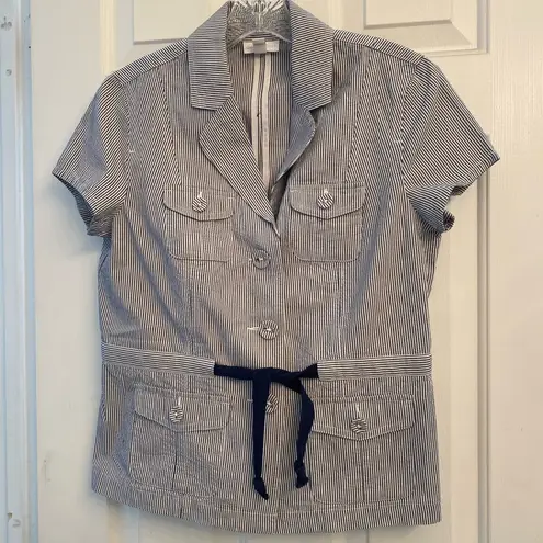 Charter Club Searsucker Capsleeve navy & White Cotton Utility Top S