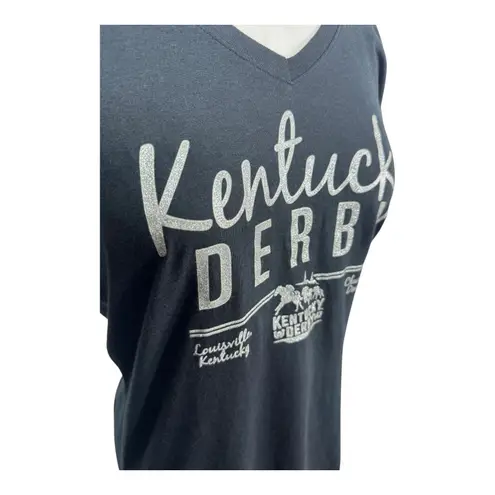 Anvil Kentucky Derby Black Short Sleeve V-Neck Graphic T-Shirt Women's Size Large