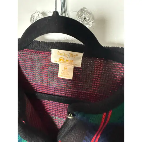 Vintage Tally Ho Red Green Tartan Plaid Grandpa Cardigan Button Sweater Medium