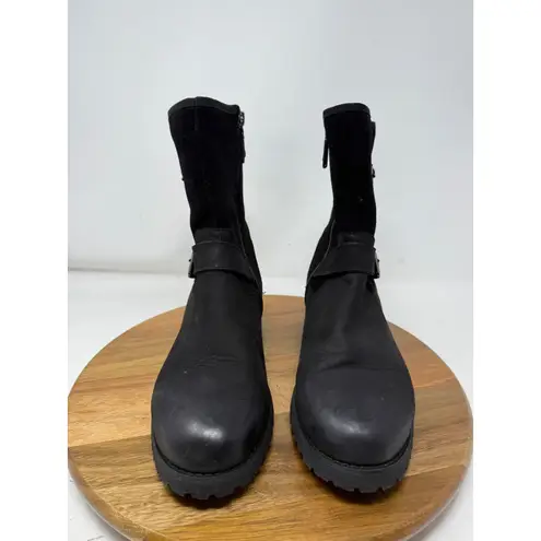 Blondo Waterproof Black Leather Suede Buckle Strap Moto Ankle Boots 8.5M