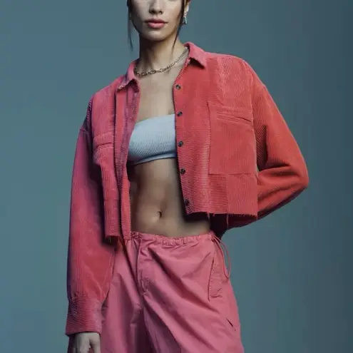 NWT Jolie & Joy Pink Corduroy Shacket Button Front Shirt Jacket Top Size Large