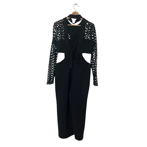 Self Portrait Mack Black Lace Jumpsuit Women’s Size 10 Evening Wear Party Outfit