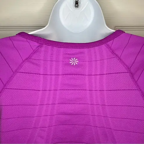 Athleta  Fastest Track Ruched Stripe Tshirt Short Sleeve Pinkish Purple M