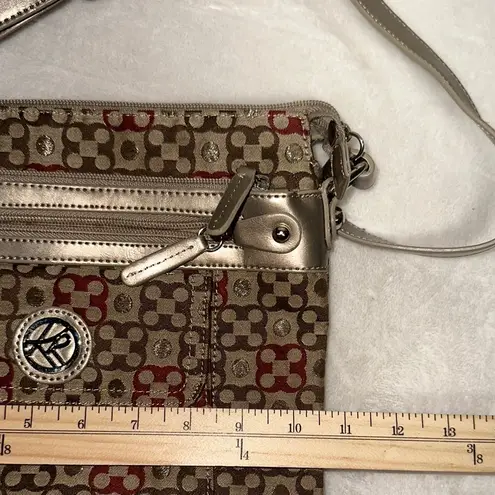 kim rogers Brown and Red Crossbody Bag with Geometric Pattern