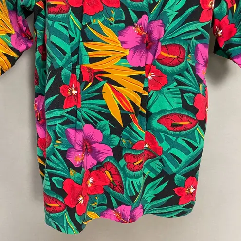 Vintage Hawaiian Shirt ALTERED Uniforms to You Tropical Floral Short Sleeve Red Size L