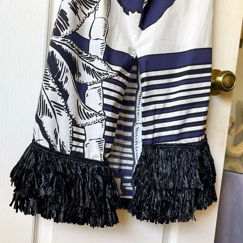 Johanna Ortiz Holistic Jungle Embroidered Midi Dress Navy Ecru 2 EUC Blue