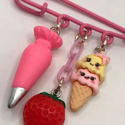 Icing Handmade Charmed Safety Pin  Strawberry Ice Cream