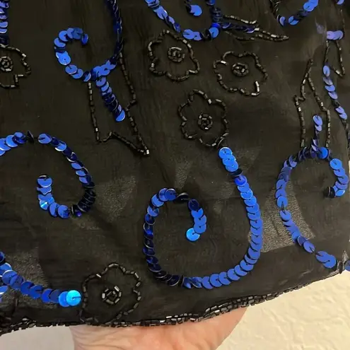 Vintage Formal Royal Feelings 1980s Sequin Jacket Black Silk Formal Blue Size 1X