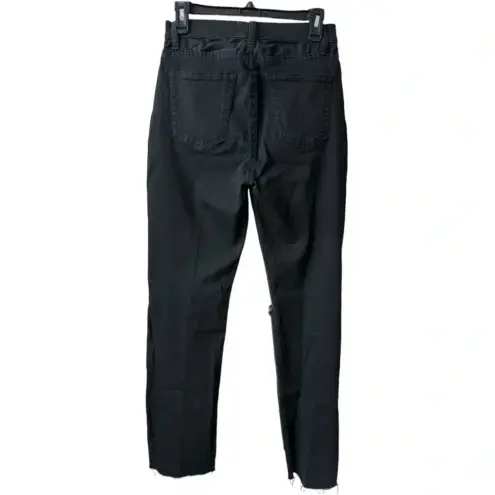 Reformation  Black High-Rise Straight Leg Jeans | Raw Hem Distressed | Size 28