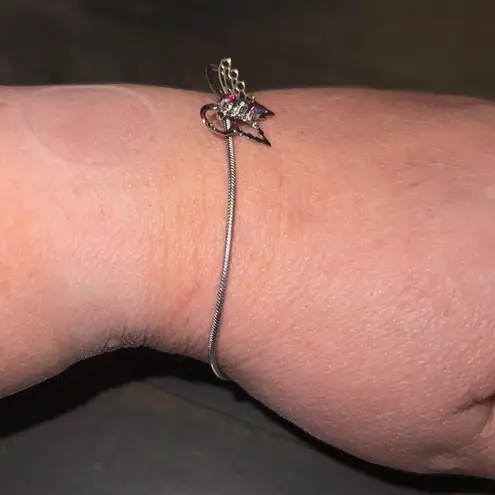 Source Unknown Sparkling Butterfly Charm Bolo Bracelet Silver Tone Adjustable