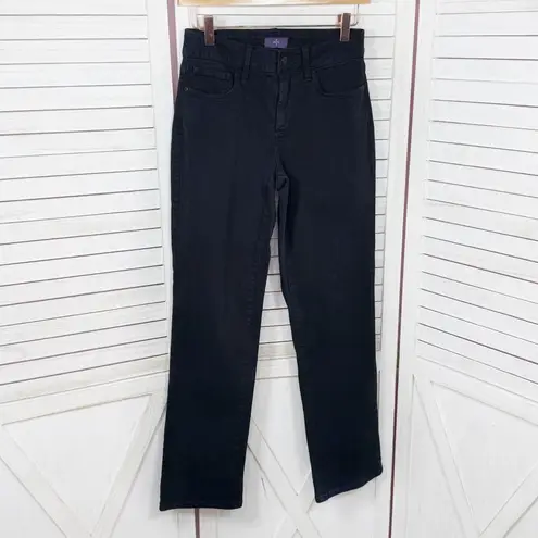 NYDJ Petite Rhinestone Pocket Straight Leg Slimming Jeans Black 2P