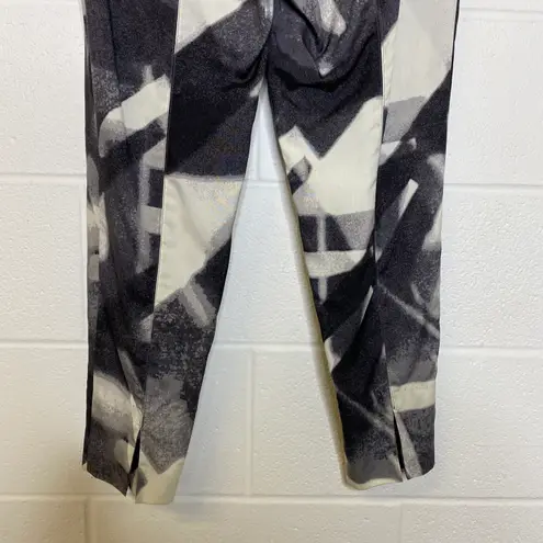 Halston Heritage Black White Gray Geometric Silk Wool Slim Ankle Pants Size 4