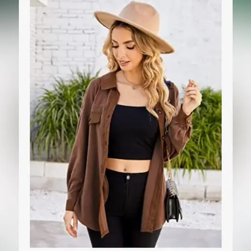 Missky Women’s Super Soft Shacket in Brown Size M