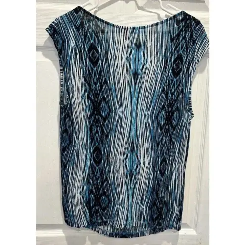 Derek Lam Design Nation Womens Top Blue Print Cowl Drape Neck Cap Sleeve Large