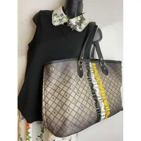 L.A.M.B. shopping xl l black tan coated canvas tote