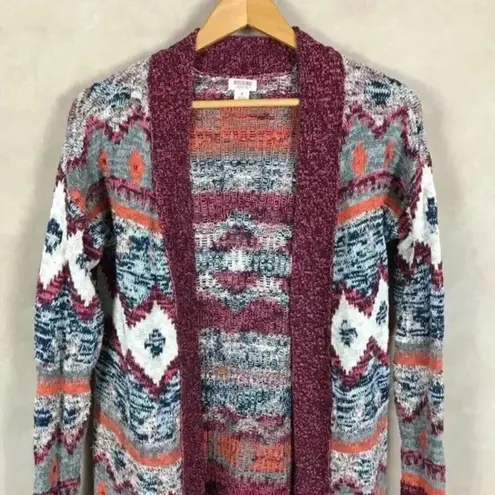 MOSSIMO Tribal Pattern Burgundy Cardigan Size SMALL