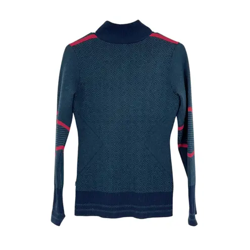 Smartwool Dacono Half Zip Sweater Women XS Blue Merino Wool Ski Base Layer Warm