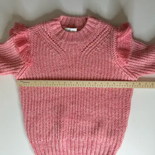 Greylin Womens Ruth Ruffle Shoulder Chunky Knit Sweater in Pink Sz S | Feminine