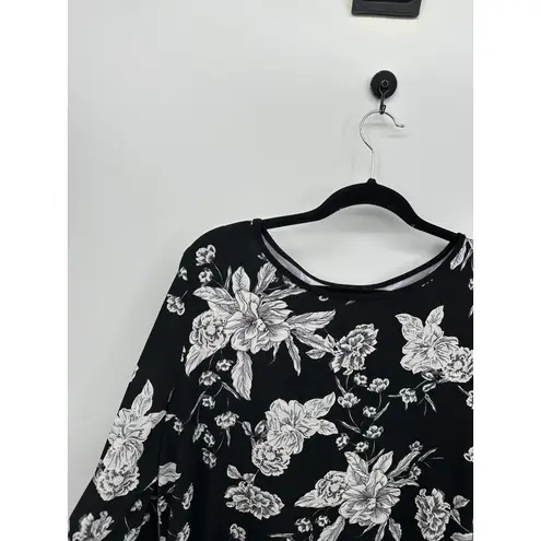 MSK Womens Black Floral Top Size XL Bell Sleeve Boho Whimsigoth Dark Fairy