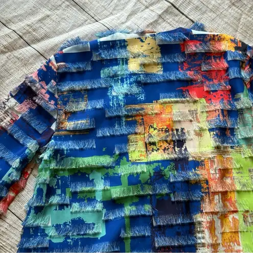 ALI MILES Lightweight Jacket Fringe Colorful Blue Green Pink Size Petite Small