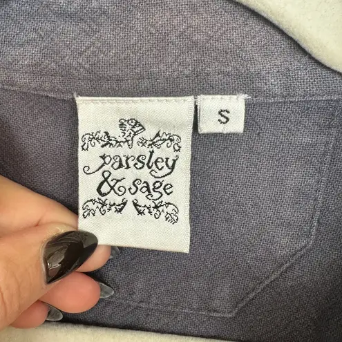 Parsley & Sage Women's Embroidered Floral Button Down Shacket, Size S, Pre Loved Blue - Image 3