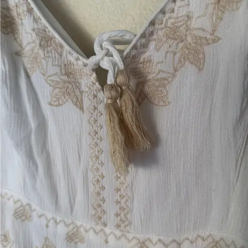 Japna  White Maxi Dress with Tan Detailing size medium