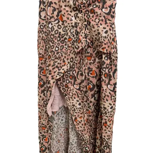 Suboo Uma Gathered Slip Dress Pink Cheetah Midi Size XS