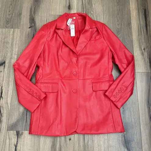 Anthropologie NEW DOLAN  Large Red Vegan Faux Leather Boyfriend Blazer Jacket