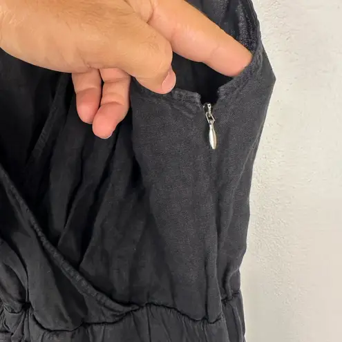 Nation Ltd Los Angeles Black Kiara Linen V Neck Straight Leg Jumpsuit Women’s S